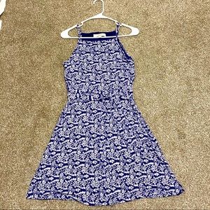 LOFT Blue and White Floral Tie Dress